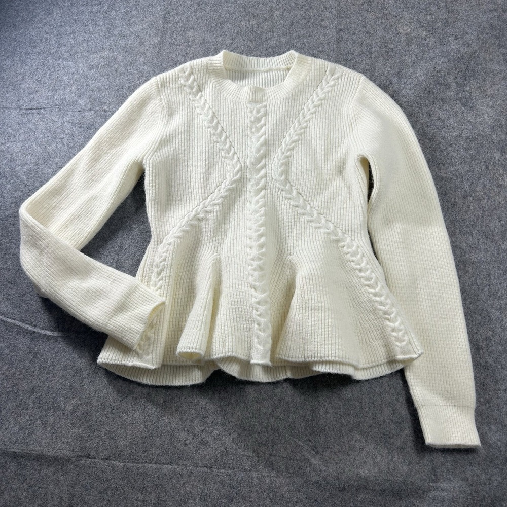 Commense Sweater Womens Small Peplum Cable Knit Ivory Pullover